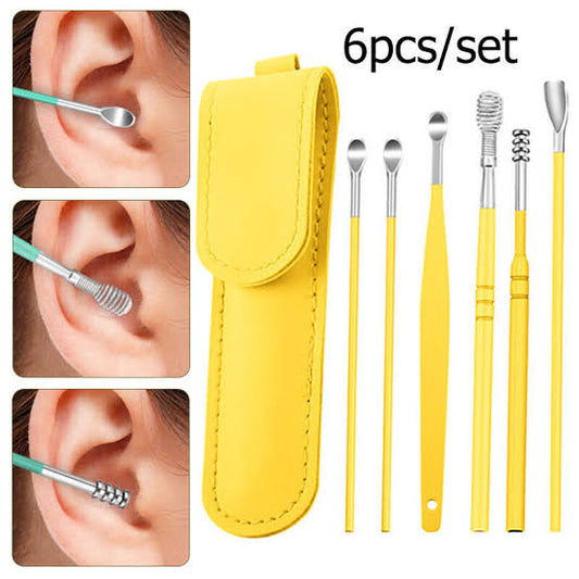 Stainless steel ear wax cleaning kit – 6-piece reusable ear pick set with storage case
